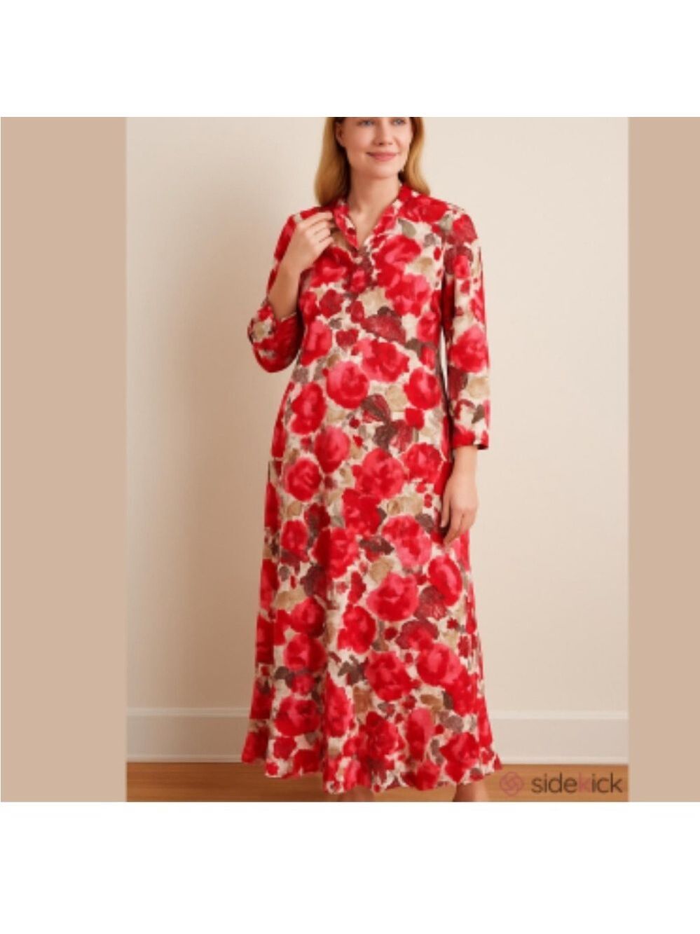 Vintage Nancy G Floral Maxi Dress in Red, Pink & Gold L-XL